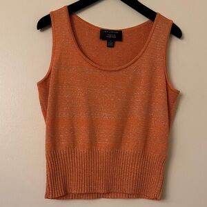St. John Exclusively For Nordstrom Orange & Gold Metallic Tank